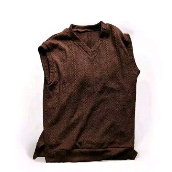 Boutique Dazy Dark Chocate Brown Cable Knit V-Neck Sleeveless Sweater Vest M - Picture 2 of 8